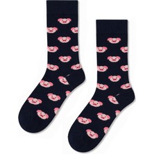 Carnaval Socks Sevimli Domuz Desenli Lacivert Unisex Soket Çorap