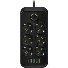 Tastech F19U 2500W 6 Lı Priz 6 Soket 220V 4usb 5V 2.1A 1 Pd 2.1A Şarj Termal Akım Korumalı Priz 2 Metre Kablo Çoklu Priz