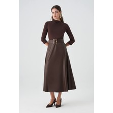 Örme Garnili Midi Kloş Elbise EL-4422