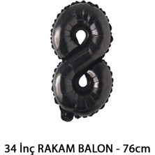 Lotus Party Siyah Renk 8 Rakam Folyo Balon - Siyah Rakam Balon 8 Yaş - 76 cm