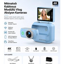 Tastech LK-018 Vlog Kamera 48MP Aksiyon Kamerası Katlanabilir Ekranlı 4K Full Hd Dijital Kamera Video ve Mini Fotograf Makinesi Wifi ve Manyetik Klipsli