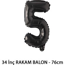 Lotus Party Siyah Renk 5 Rakam Folyo Balon - Siyah Rakam Balon 5 Yaş - 76 cm