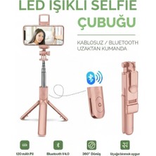 Marsilyan LED Işıklı Selfie Çubuğu Bluetooth Kumandalı Kablosuz Tripot Selfie Monopod Selfie Stick (Pembe)
