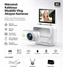 Tastech LK-018 Vlog Kamera 48MP Aksiyon Kamerası Katlanabilir Ekranlı 4K Full Hd Dijital Kamera Video ve Mini Fotograf Makinesi Wifi ve Manyetik Klipsli