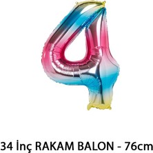 Lotus Party Gökkuşağı Renk 4 Rakam Folyo Balon - Gökkuşağı Rakam Balon 4 Yaş - 76 cm