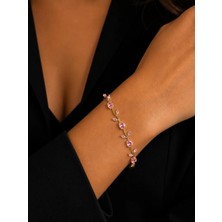 Melisa Takı & Aksesuar 316L Çelik Gold Renk Pembe Taşlı Sarmaşık Bileklik 18CM