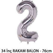 Lotus Party Gümüş Renk 2 Rakam Folyo Balon - Gümüş Rakam Balon 2 Yaş - 76 cm