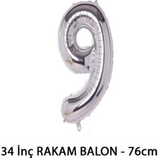Lotus Party Gümüş Renk 9 Rakam Folyo Balon - Gümüş Rakam Balon 9 Yaş - 76 cm