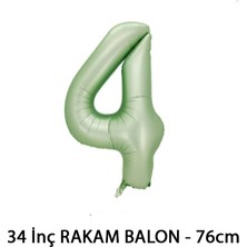 Lotus Party Yeşil Renk 4 Rakam Folyo Balon - Su Yeşili Rakam Balon 4 Yaş - 76 cm