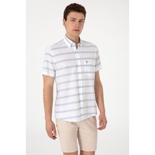 U.s. Polo Assn. Erkek Mavi Kısa Kollu Regular Keten Karışımlı Gömlek 2106624