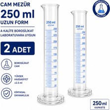 Labolist Cam Mezür 250 ml Uzun Form A Kalite Borosilikat Laboratuvara Uygun 2 Adet