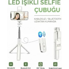 Marsilyan LED Işıklı Selfie Çubuğu Bluetooth Kumandalı Kablosuz Tripot Selfie Monopod Selfie Stick (Beyaz)