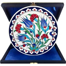Çini Evi Iznik Çini Tabak  Ev Hediyesi Lale Motifli 18 cm