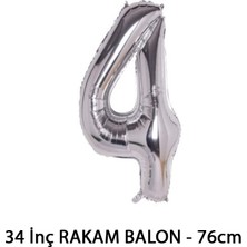 Lotus Party Gümüş Renk 4 Rakam Folyo Balon - Gümüş Rakam Balon 4 Yaş - 76 cm