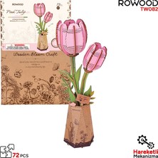 Rowood TW082 Pembe Lale Çiçek (Pink Tulip) Dıy Minyatür Maket Model Ahşap 3D Wooden Puzzle Model Kit Ahşap Maket Dekoratif Hobi Seti