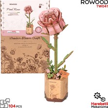 Rowood TW041 Pembe Gül (Pink Rose) Dıy Minyatür Maket Model Seti Ahşap 3D Wooden Puzzle 3D Model Kit Ahşap Maket Dekoratif Hobi Seti