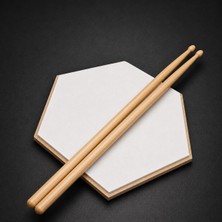 Bade Müzik Beyaz Davul Bateri Çalışma Pedi 20 cm Hexagon Sessiz Pratik Pad (Kauçuk + Mdf Taban) ve 1 Çift Baget