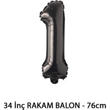 Lotus Party Siyah Renk 1 Rakam Folyo Balon - Siyah Rakam Balon 1 Yaş - 76 cm