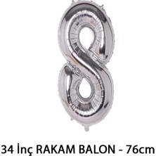 Lotus Party Gümüş Renk 8 Rakam Folyo Balon - Gümüş Rakam Balon 8 Yaş - 76 cm
