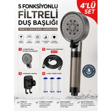 Deyhome 5 Fonksiyonlu Filtreli Duş Başlığı 4’lü Siyah Set – 150 cm Örgülü Duş Hortumu, Yapışkanlı Mafsal ve 3 Adet Yedek Filtre