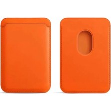 Magsafe Kartlık Deri Manyetik Kart Cüzdanı iPhone 11 12 13 14 15 16 17 Plus Pro Max Uyumlu Turuncu
