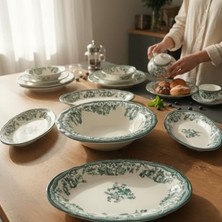 Akayev Porselen Vintage Green 5 Parça Salata Kayık Servis Takımı