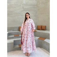 Miraydin Butik Kadın Floral Çiçek Desenli Kat Kat Tesettür Elbise - Pudra