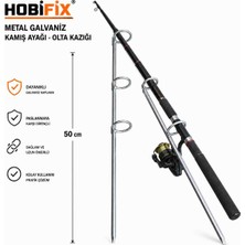 Hobifix 2 Adet Metal Galvaniz Kamış Ayağı Olta Kazığı 50 cm – 3 Halkalı Sabitleyici – Paslanmaya Dayanıklı Balıkçılık Kamış Standı