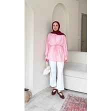 Miraydin Butik Kadın Bel Bağlamalı Tesettür Gömlek M1980 - Pembe