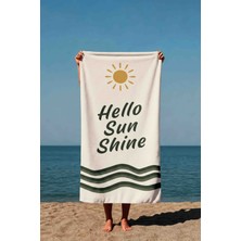 Luvis Store Hello Sunshine Yazılı Güneş Desenli Baskılı Plaj Havlusu