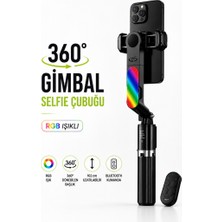 Raylax Rgb Işıklı Gimbal Selfie Çubuğu 360° Dönebilen Titreşim Önleyici 102CM Tripodlu Işık Destekli Selife Tripod