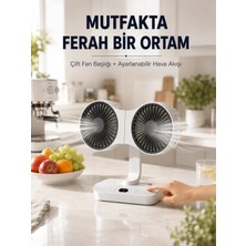Marsilyan Ayarlanabilir Çift Fan Başlıklı Şarjlı Masa Vantilatörü