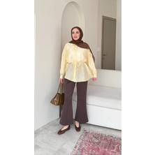 Miraydin Butik Kadın Bel Bağlamalı Tesettür Gömlek M1980 - Sarı