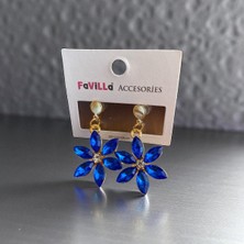C&On Design 💎kristal Görünümlü Papatya Model Mavi Renkli 2’li Küpe-Zarif ve Şık Tasarım
