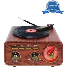 Herşey Trend Nostaljik Tasarım Plak Çalar Görünümlü Radyolu Bluetooth Hoparlör Retro Müzik Plak
