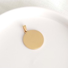 C&On Design 16L Çelik Gold Yuvarlak Plaka Kolye Ucu - 2,5 cm Minimalist Tasarım
