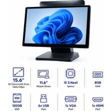 Grandstarr W156M 15.6''HD i5-3.Nesil/8gb RAM/120GB SSD Pos Pc + 11.6'' Müşteri Ekranı