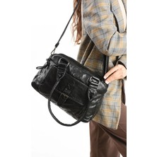 571 Collections Çanta Suni Deri Omuz Çantası Siyah (Model: 571-13-13K)