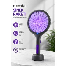 Raylax Elektrikli Sivrisinek Öldürücü Raket USB Şarjlı Uv Işıklı Sinek Öldürücü Sineksavar Masa Üstü Kullanım