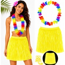 Marsilyan Neon Sarı Hawaii Etek 40 cm ve Rengarenk Hawaii Kolye