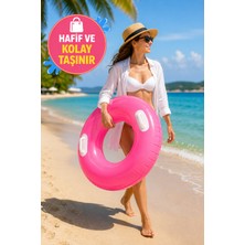 Medushop Pembe 76 cm Tutmaçlı Çocuk Deniz Simidi Şişme Yüzme Simidi Havuz Deniz Plaj Pvc