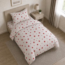 Freyja Home %100 Pamuk Tek Kişilik Lastikli Çarşaflı Nevresim Takımı | Kalpli