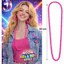 Herşey Trend Neon Pembe Boncuk Kolye 80 cm – Retro 80’ler 90’lar Parti Aksesuarı