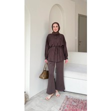 Miraydin Butik Kadın Bel Bağlamalı Tesettür Gömlek M1980 - Kahverengi