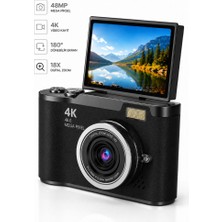 Raylax 4K Dijital Fotoğraf Makinesi 48MP Flip Ekran 18X Zoom Flaşlı Fotograf Video Çekim Türkçe Menü