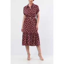 Kolu Ribanali Puanlı Tencel Elbise EL-4288-B