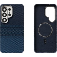 Arkay Samsung Galaxy S25 Ultra Uyumlu Magsafe Mıknatıslı Karbon Fiber Lacivert Mavi Desenli Premium Kılıf Darbe Emici Aleminyum Kamera Çerçevesi ve Aleminyum Tuşlar