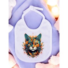 Lili Hediyelik Alevli Kedi Baskılı 2 Adet Bebek Mama Önlüğü