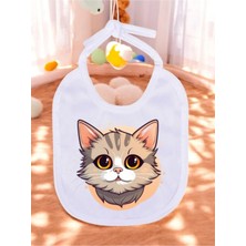 Lili Hediyelik Sevimli Kedi Baskılı 2 Adet Bebek Mama Önlüğü