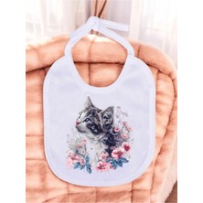Lili Hediyelik Çiçekli Kedi Baskılı 2 Adet Bebek Mama Önlüğü